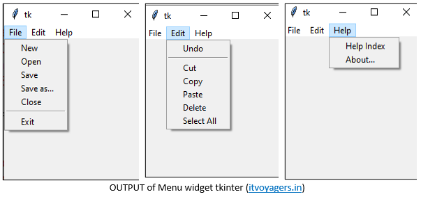 menu final Output of Menu widget