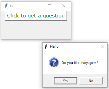 Output of askquestion() in messagebox widget. (itvoyagers.in)