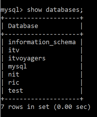 Output of show databases command after creating database using python script (itvoyagers.in)