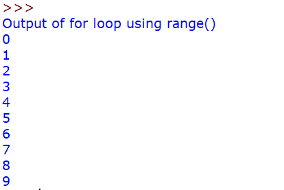 Output of for loop using range function