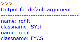 Output of function arguments : default argument