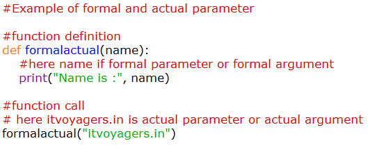 Formal parameters and actual parameter