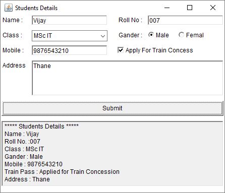 AWT application that contains the interface to add student information itvoyagers