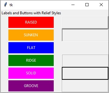 tkinter Labels and Buttons with Relief Styles in Python programming itvoyagers